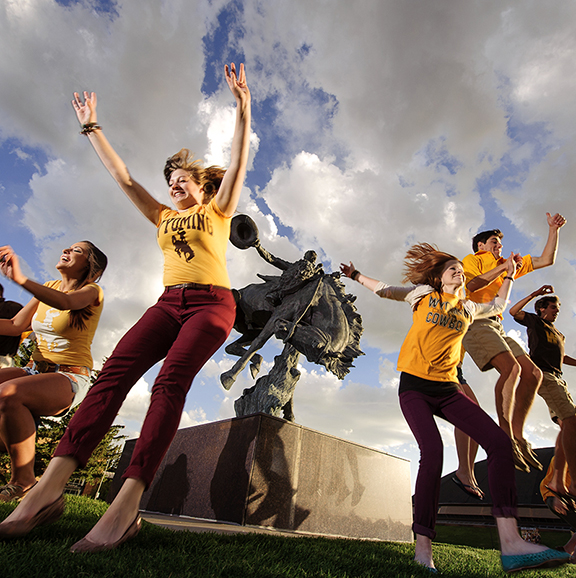 Students Leaping off of Steamboat Statue 