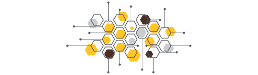 A graphic of hexagonal shapes in brown and gold.