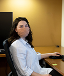 Undergraduate student, Samantha Power, works using speech-language-hearing computer software.