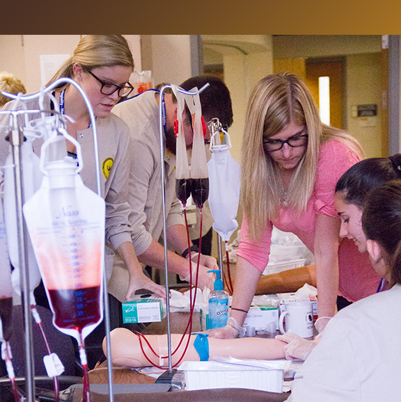 Students learn to start IVs in the skills lab