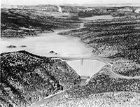 Flaming Gorge dam and reservoir artist's conception