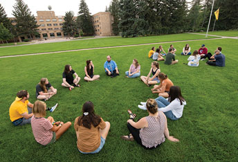 people sitting in circles on the grass