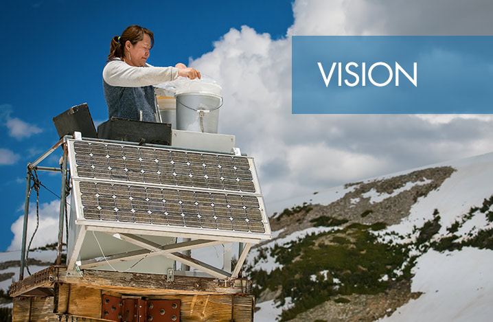 Vision with research by solar panel in snowies