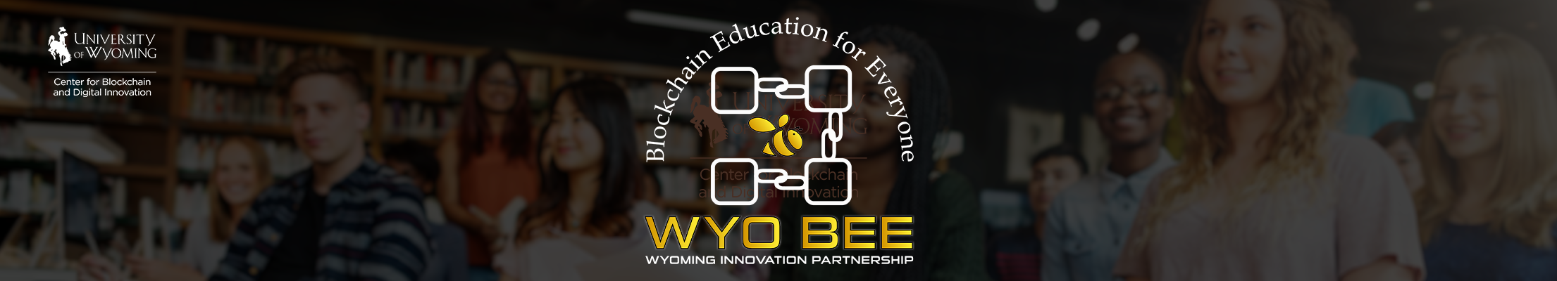 WyoBEE logo with students in background
