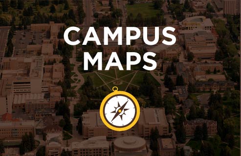 A view of campus with a compass icon and the words "Campus Maps"