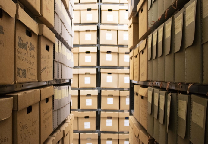 boxes of archival collections at the American Heritage Center