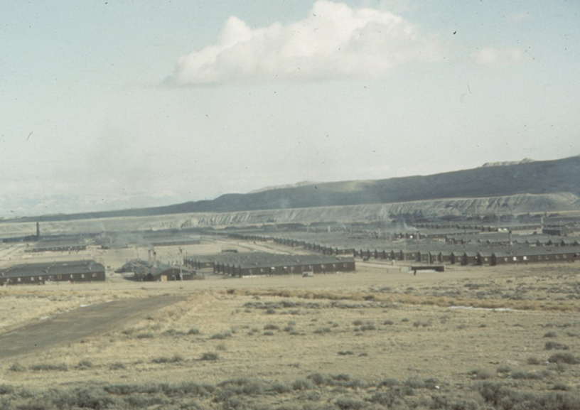 View of the internment camps. Heart Mountain Relocation Center (Wyo.) American Heritage Center Collections. Photo by Bill Manbo, 1942-1944.