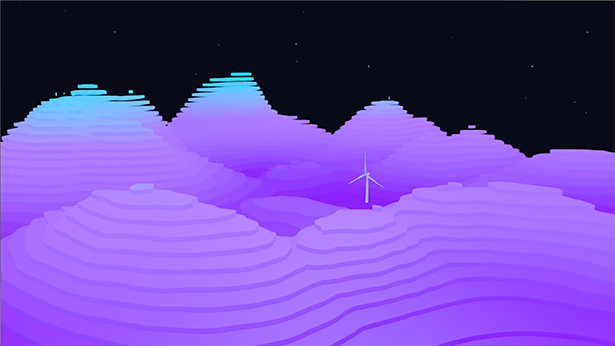 Image of a 3D landscape with wind turbine