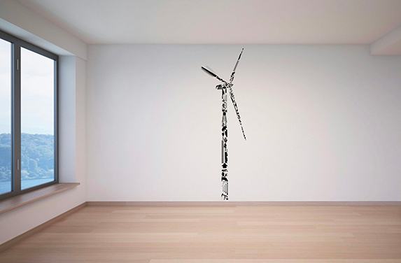 Images from cut vinyl that form a wind turbine