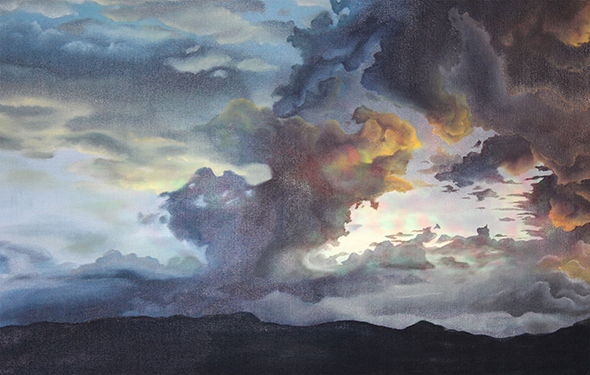 Oil painting of a cloudy sky at sunset