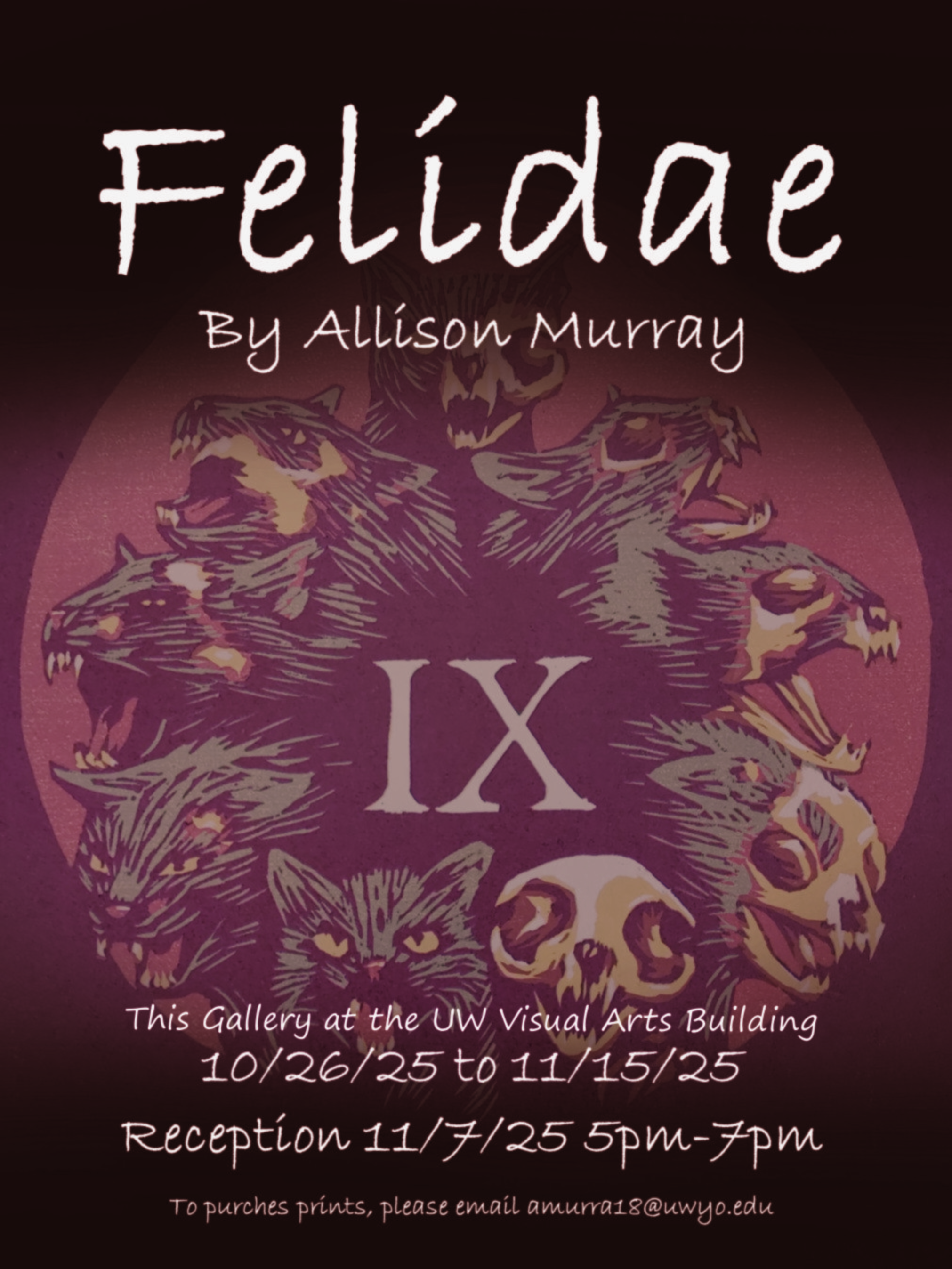 A watermarked image of a cat head decomposing to a skull in a clock-like circle on a crimson background.