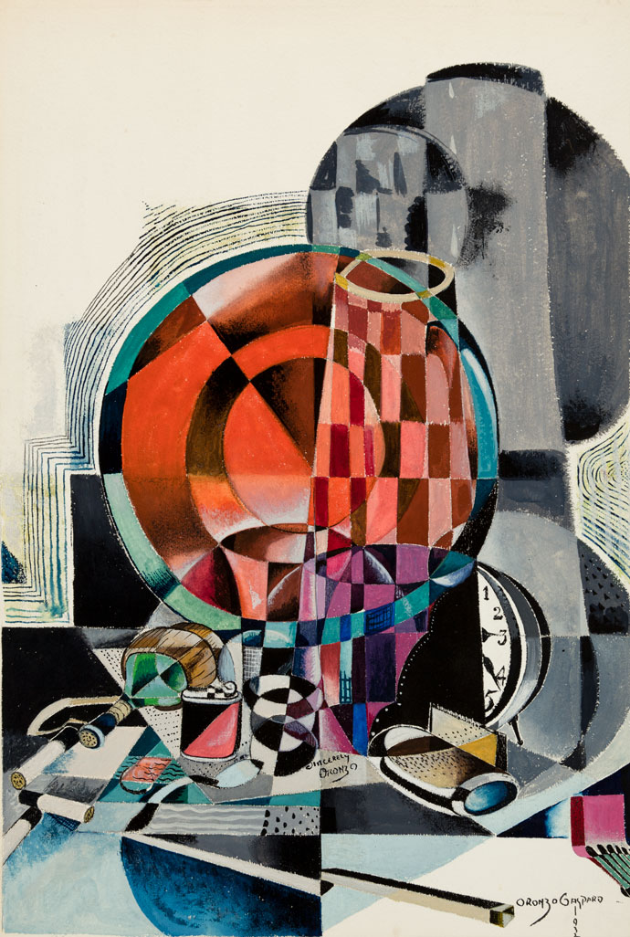 Oronzo Gasparo's "Cubistic Still Life #1", Tempera paint on paper