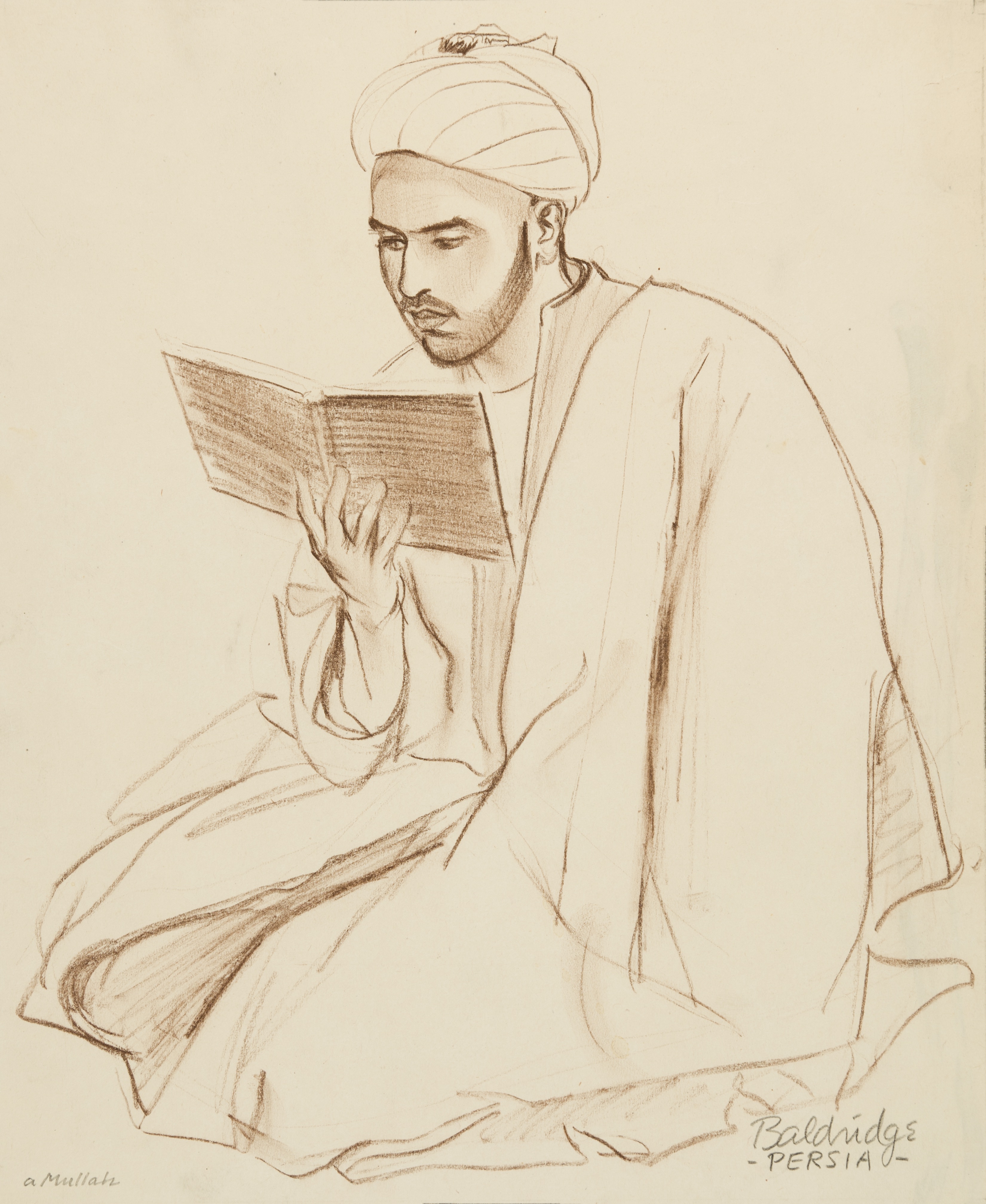 Cyrus Leroy Baldridge, American, 1889-1977 A Mullah Not dated  Brown charcoal on paper 13 x 11 inches