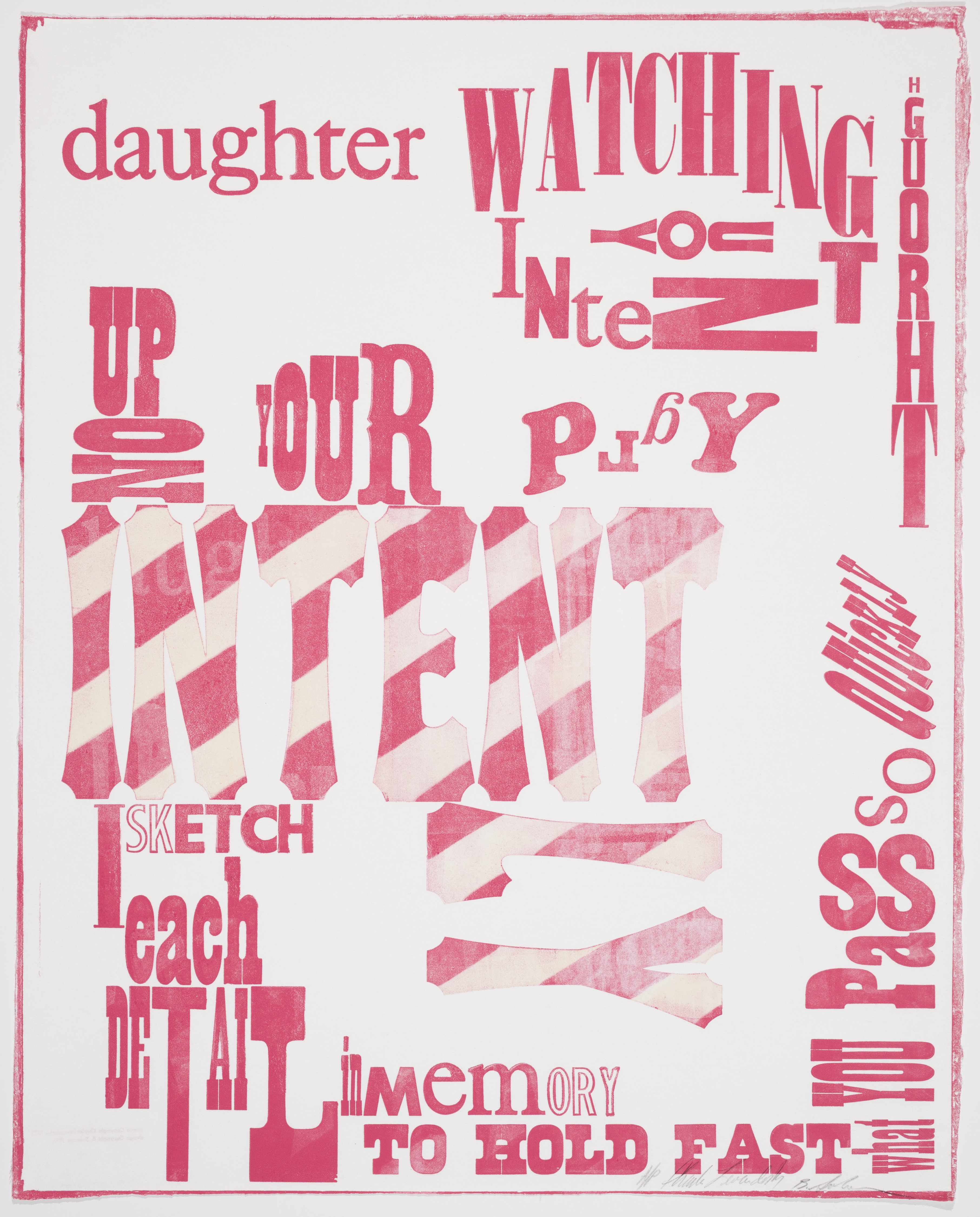 Bernard Solomon American, 1946-1995 Charles  Levendosky American  Excerpt from text: Daughter Watching You Intent Upon Your Play from the Portfolio "Words & Fonts; Poster Poems and Graphic Design" 1975 Woodcut, letterpress on paper