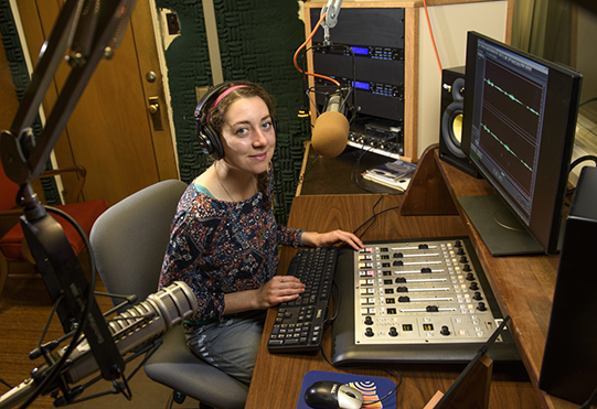 student working in radio studio