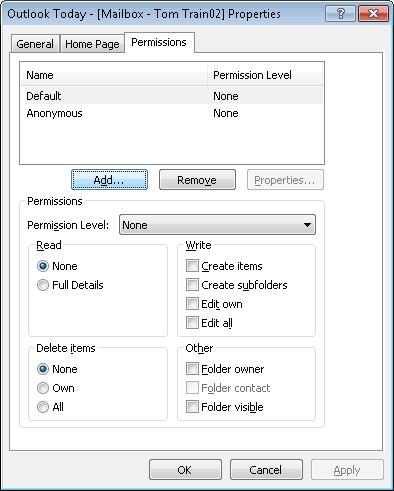 Mailbox Properties window
