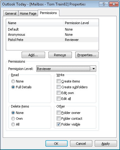 Mailbox Properties window