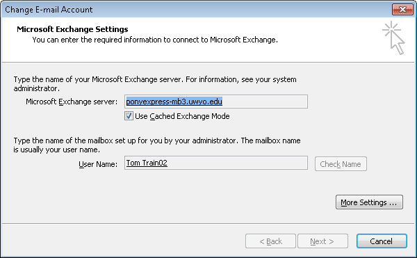 Change Email Account window