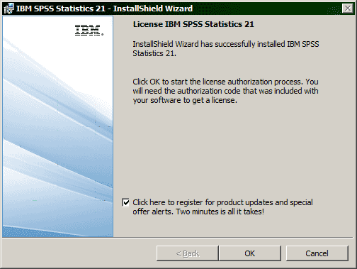 License IBM SPSS Statistics 21 window