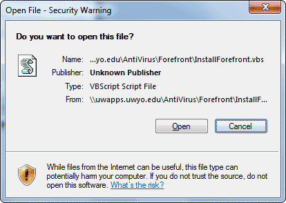 Open File - Security Warning window