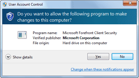 User Account Control window
