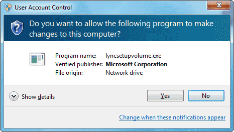 User Account Control window
