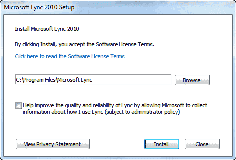 Lync 2010 Setup window