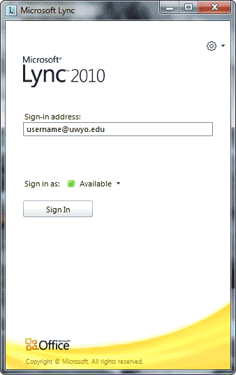 Lync Sign-In window