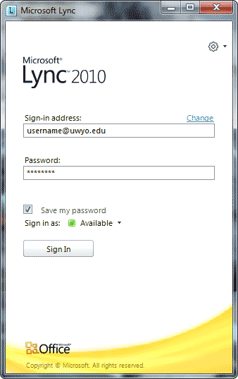 Lync Sign-In window