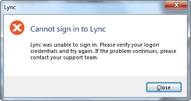 Lync Cannot Sign-In window