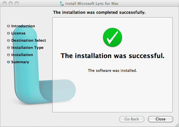 Install Microsoft Lync for Mac window