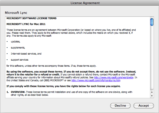 License Agreement window