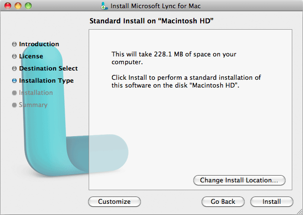 Install Microsoft Lync for Mac window