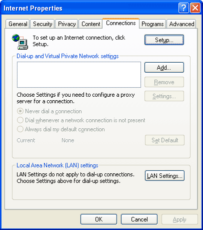 Internet Properties window