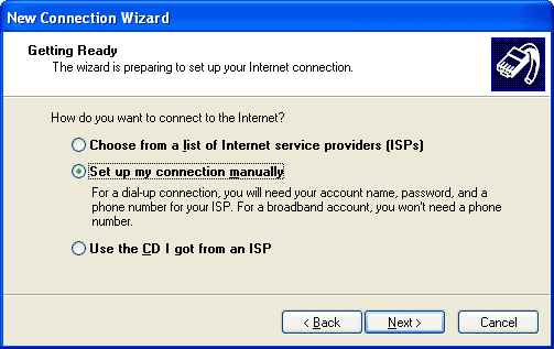 New Connection Wizard "Getting Ready" window