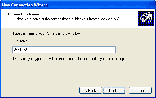 New Connection Wizard "Connection Name" window