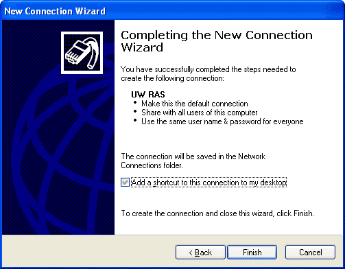 New Connection Wizard "Completing the New Connection Wizard" window