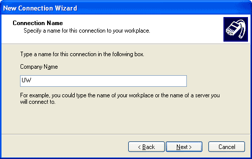New Connection Wizard "Connection Name" window