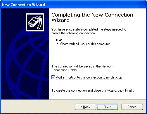 New Connection Wizard "Completing the New Connection Wizard" window