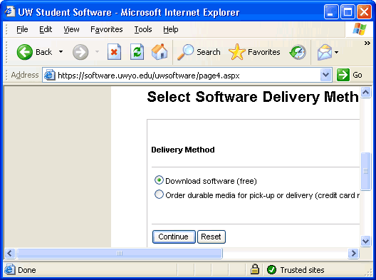 Select Software Delivery Method window