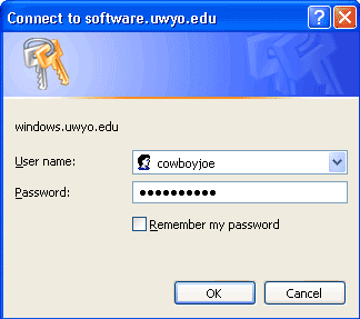 Username and Password window