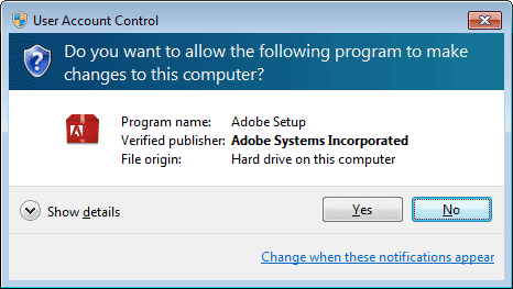 User Account Control window