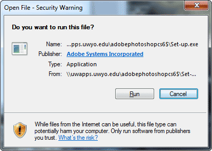 Open File - Security Warning window
