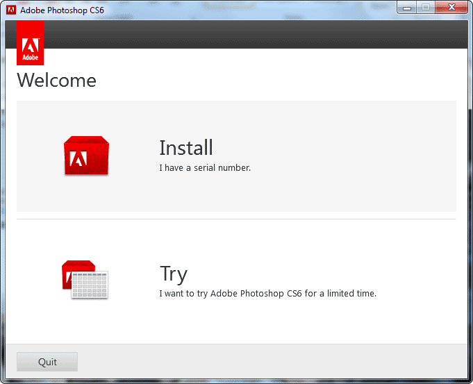 Adobe Photoshop Welcome window