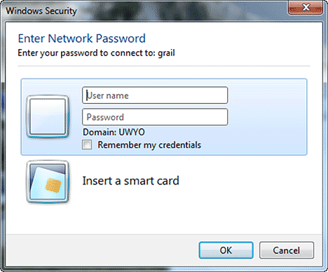 Windows Security window, Enter Network Password