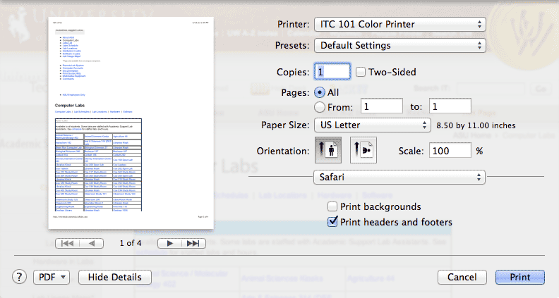 Print Setup window