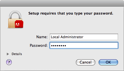 Admin Username/Password window