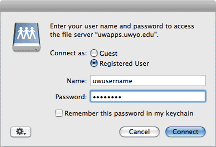 Name/Password window