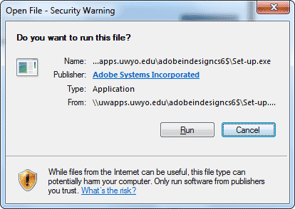 Open File - Security Warning window