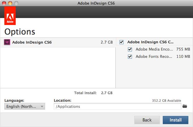 Options window